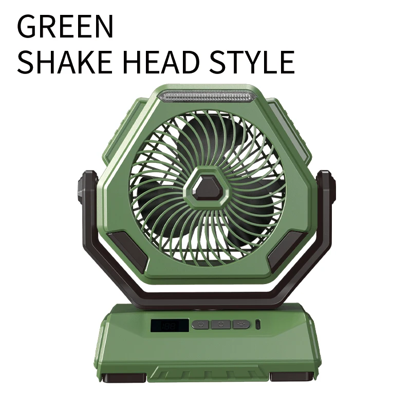 Ventilador De Camping Para Exteriores (verde Militar) Con Luz Nocturna, 3 Velocidades De Viento Y Función Oscilante.