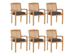 Sillas de jardín apilables DKD Home Decor de 6 piezas con cojines de teca maciza