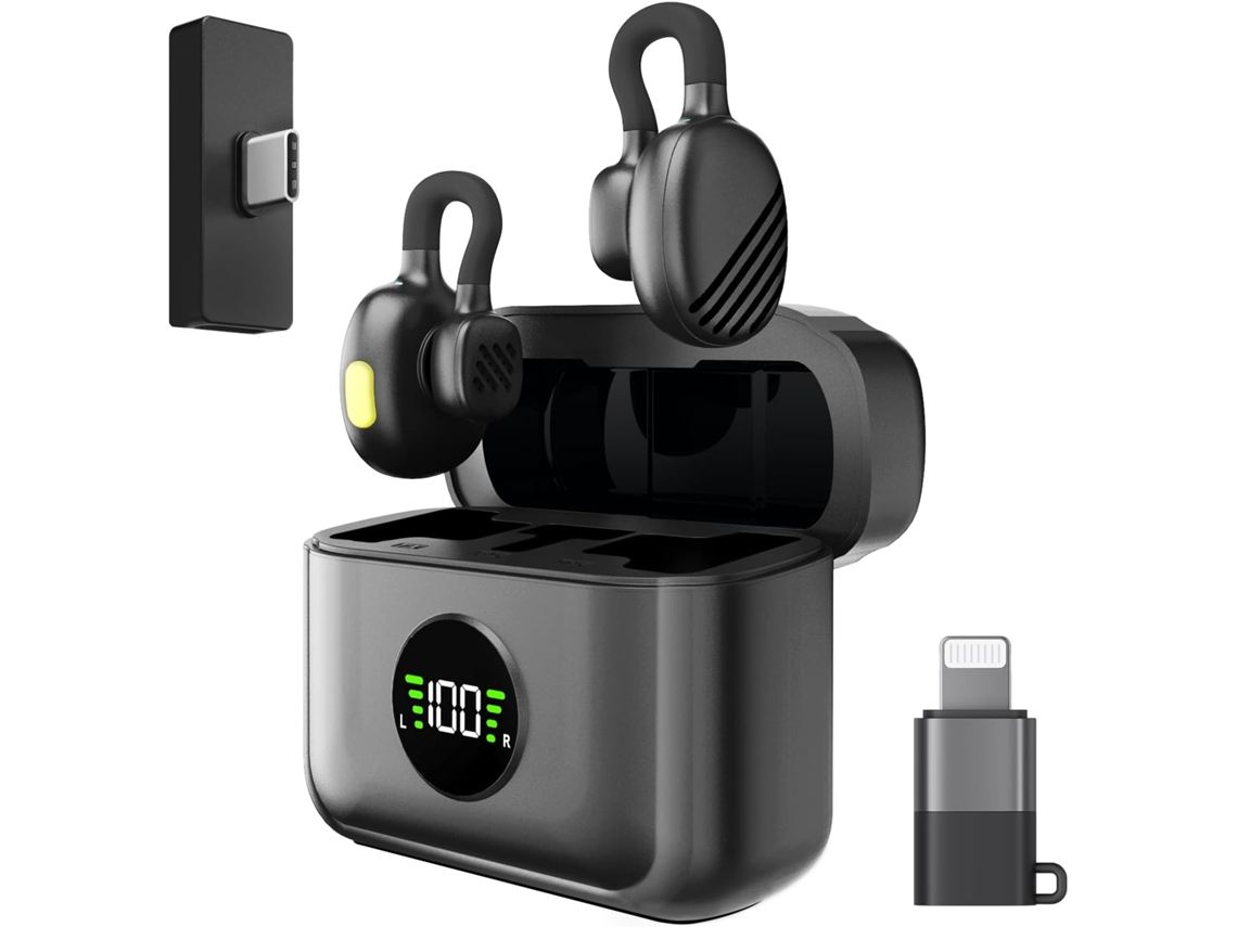 Micrófono Inalámbrico, Micrófono De Solapa Usb C, Reducción De Ruido, Batería De Larga Duración Con Estuche De Carga (negro)