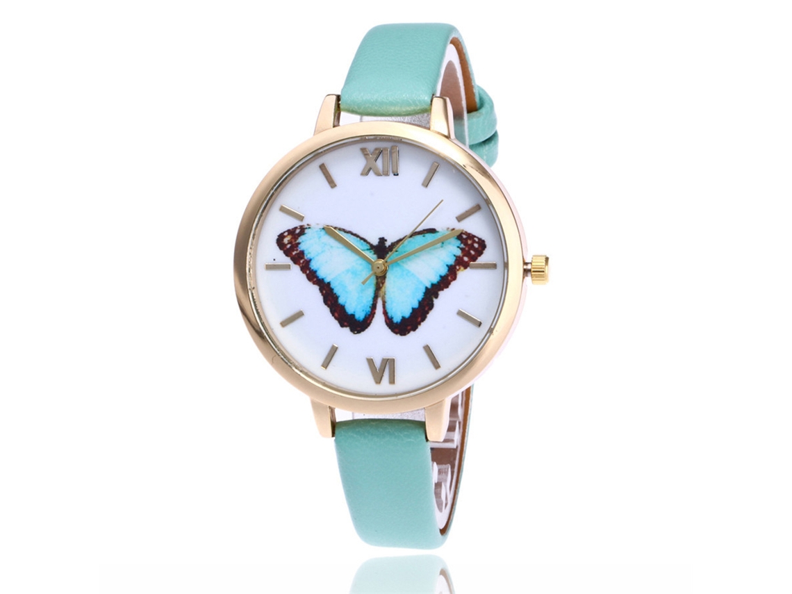 Reloj De Pulsera Vansvar Slim Para Mujer Con Correa De Pu Y Esfera Con Mariposa (menta)