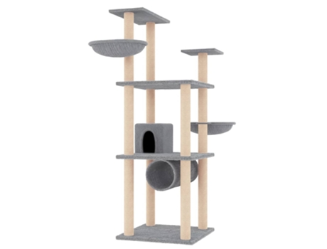 Rascador para gatos con postes de sisal gris claro 141 cm VIDAXL