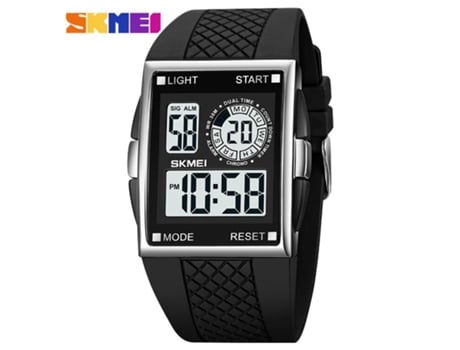 Reloj deportivo digital para hombre, esfera grande, cuadrado, resistente al agua, cronómetro, alarma, máquina blanca con carcasa plateada LUUCOZK