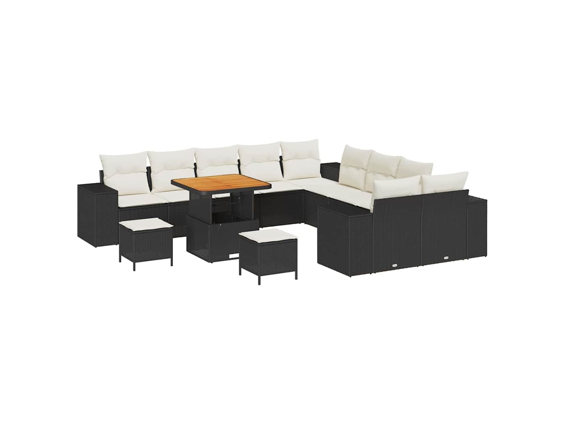 Maison Exclusive - Conjunto de sofás de jardín de mimbre negro y crema de 13 piezas