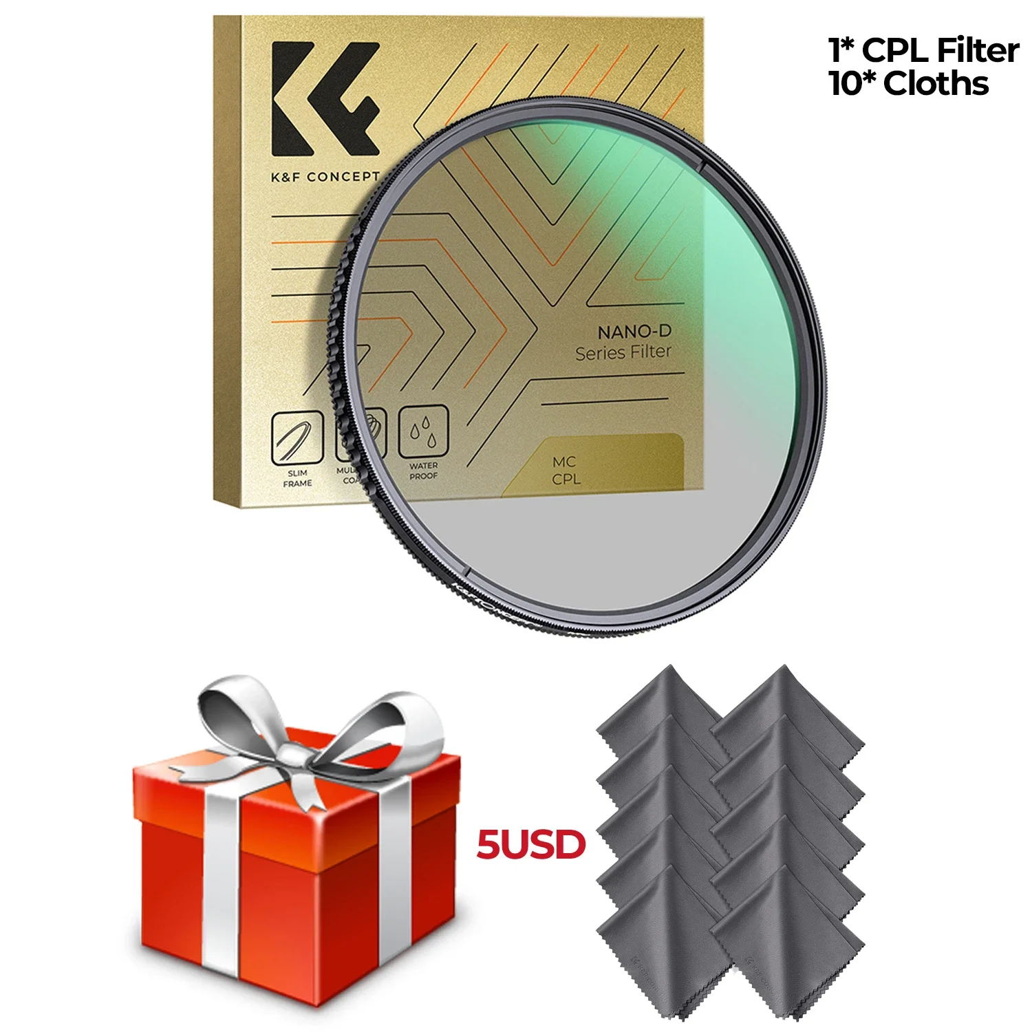 Filtro Cpl HD de 62 mm, polarizador circular con película multicapa, con 10 paños de limpieza