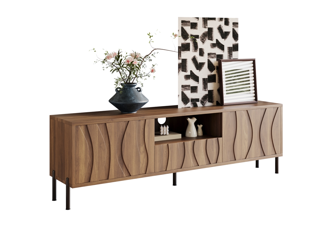 Mueble Tv 160x35 Cm - Bajo, 3 Puertas, Muebles De Salón - Natural