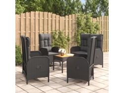 Juego de comedor de jardín de 5 piezas con cojines, mimbre sintético negro, DKD Home Decor