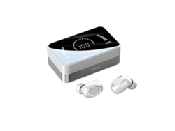 Auriculares inalámbricos Bluetooth 5.0 con pantalla duplicada, sonido estéreo TWS y micrófono - Blanco