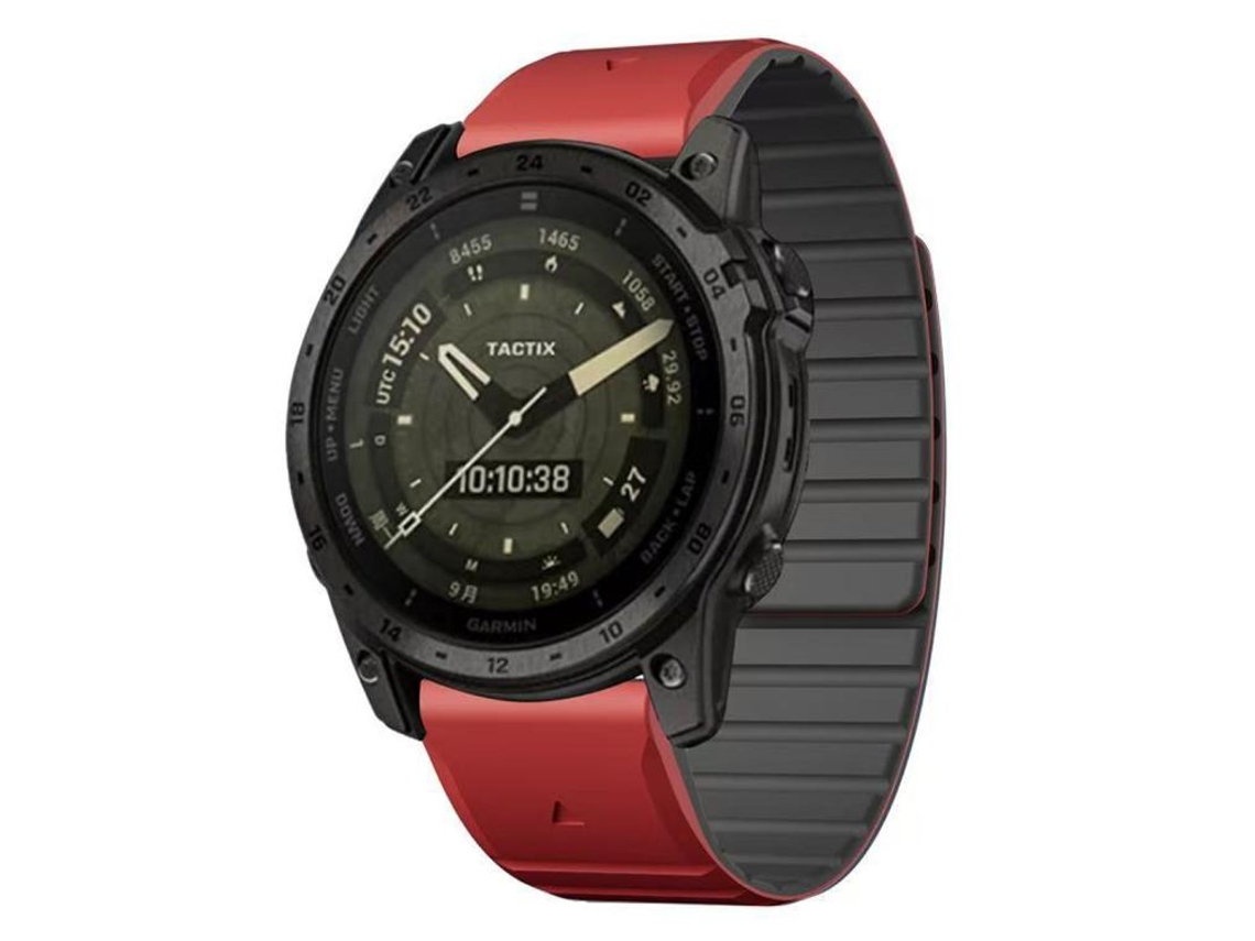 Bracelete Para Garmin (26mm) - Silicone Magnético Bicolor Preto E Vermelho