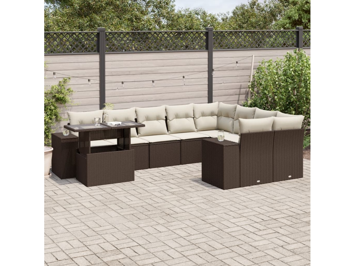 10 unidades Conjunto. Sofás Jardim Com Almofadões Vime Pe Castanho Dkd Home Decor