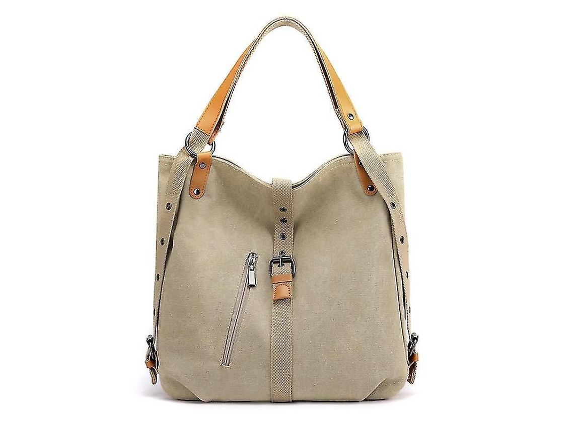 2026-mochila De Lona Premium De Gran Capacidad Para Mujer Con Capas Retro Bolsa De Hombro(khaki)