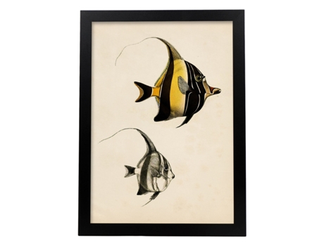 Póster NACNIC de Dos Peces Amarillo y Negro en , Fondo Papel Vintage.