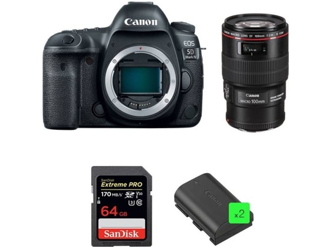 Kit Cámara Reflex CANON EOS 5D Mark IV + EF 100mm f/2.8L Macro IS USM + SanDisk 64GB + 2 LP-E6N