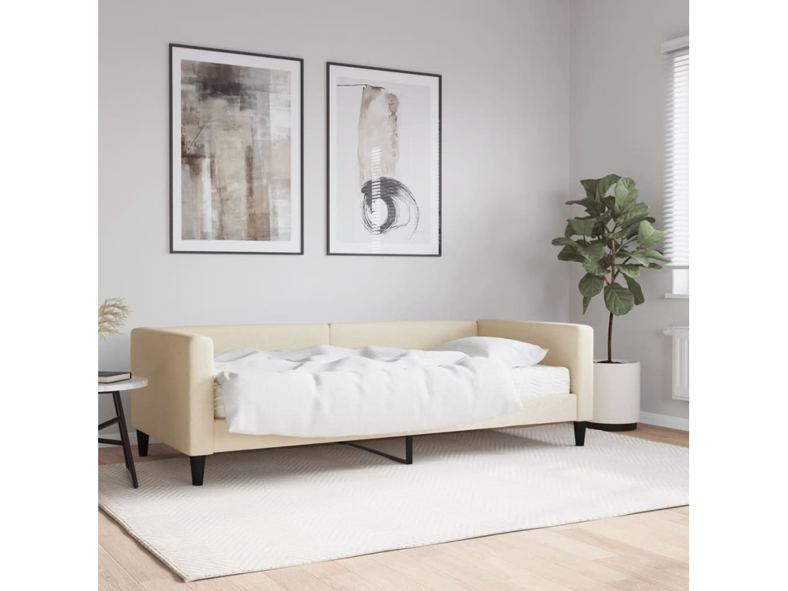 Sofá Cama Con Colchón Tela Crema 90x200 Cm