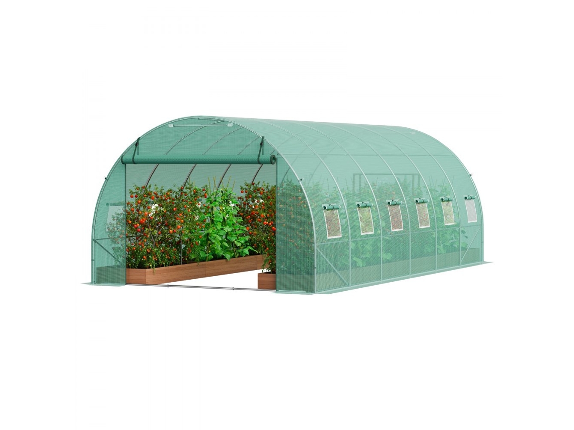 Invernadero Túnel de Jardín con Ventanas y Marco Galvanizado de 590x295x198cm Tekmaquinas