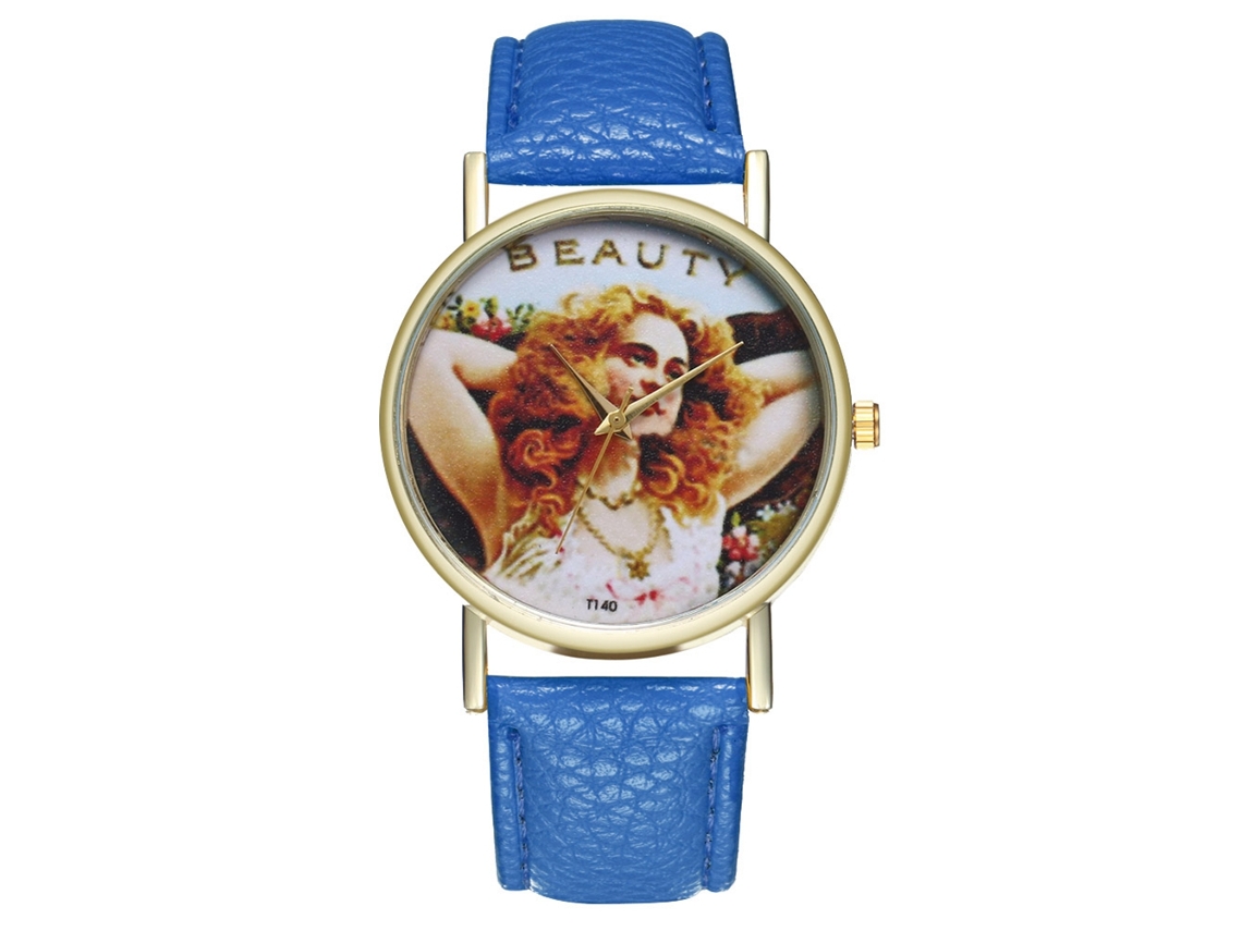 Reloj Unisex Para Parejas Con Esfera Redonda Y Correa De Piel Sintética Azul.