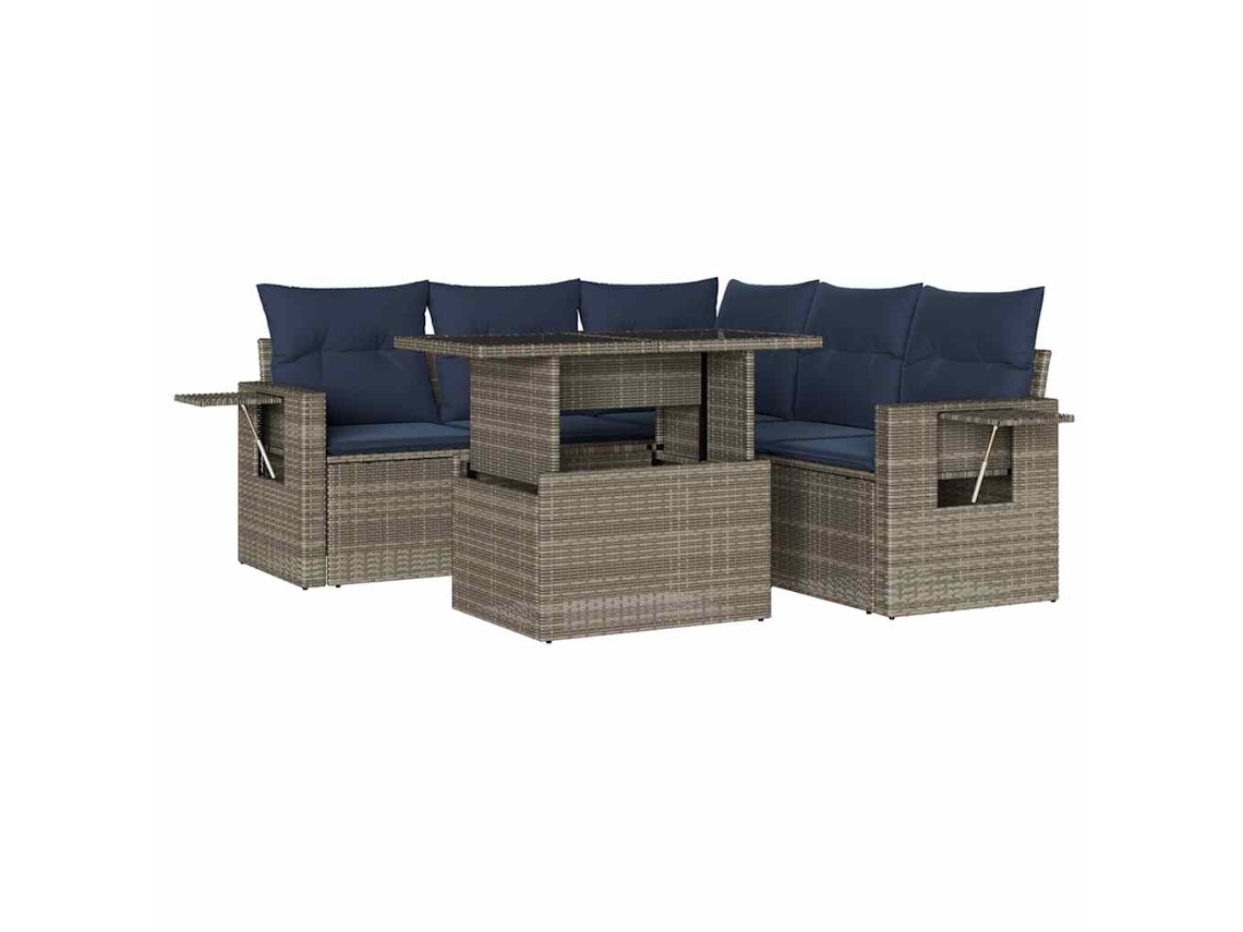 Conjunto de sofás de jardín, 6 piezas, cojines, ratán gris. EXCLUSIVO DE MAISON.