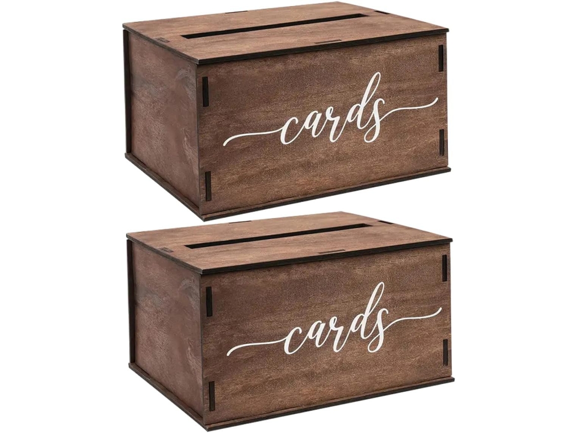 Juego De 2 Cajas De Madera Para Tarjetas De Boda Con Resistente Soporte Para Sobres Para Recepciones, Fiestas Y Cumpleaños.