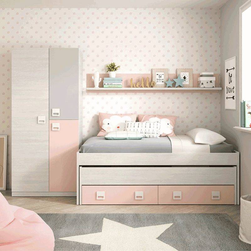 Habitdesign Armario Juvenil infantil modelo nube acabado en blanco alpes gris y rosa pastel medidas 90 cm largo 200 90cm ancho 200cm alto 52 2 90x200x52