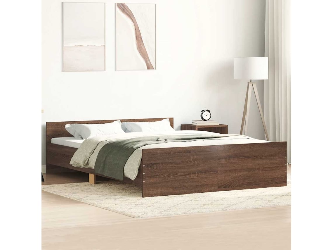 Estructura De Cama Con Cabecero Piecero Roble Marrón 150x200 Cm