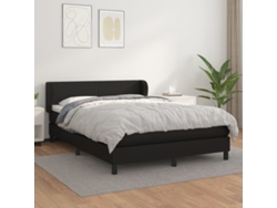 Cama Box Spring Con Colchón Cuero Sintético Negro 140x200cm