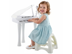 Piano electrónico infantil de 32 teclas, con micrófono y LED blanco.