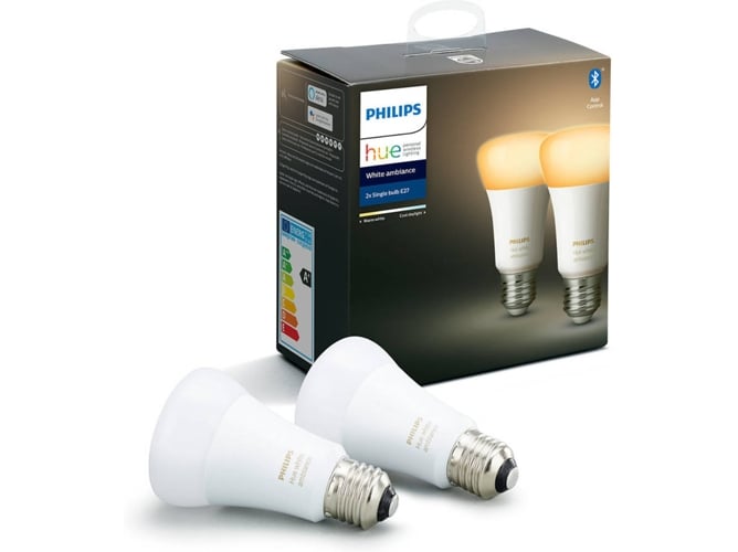 Pack 2 Bombillas philips hue white ambiance 9w e27 inteligentes led 8.5w luz blanca bluetooth y compatible con alexa google home