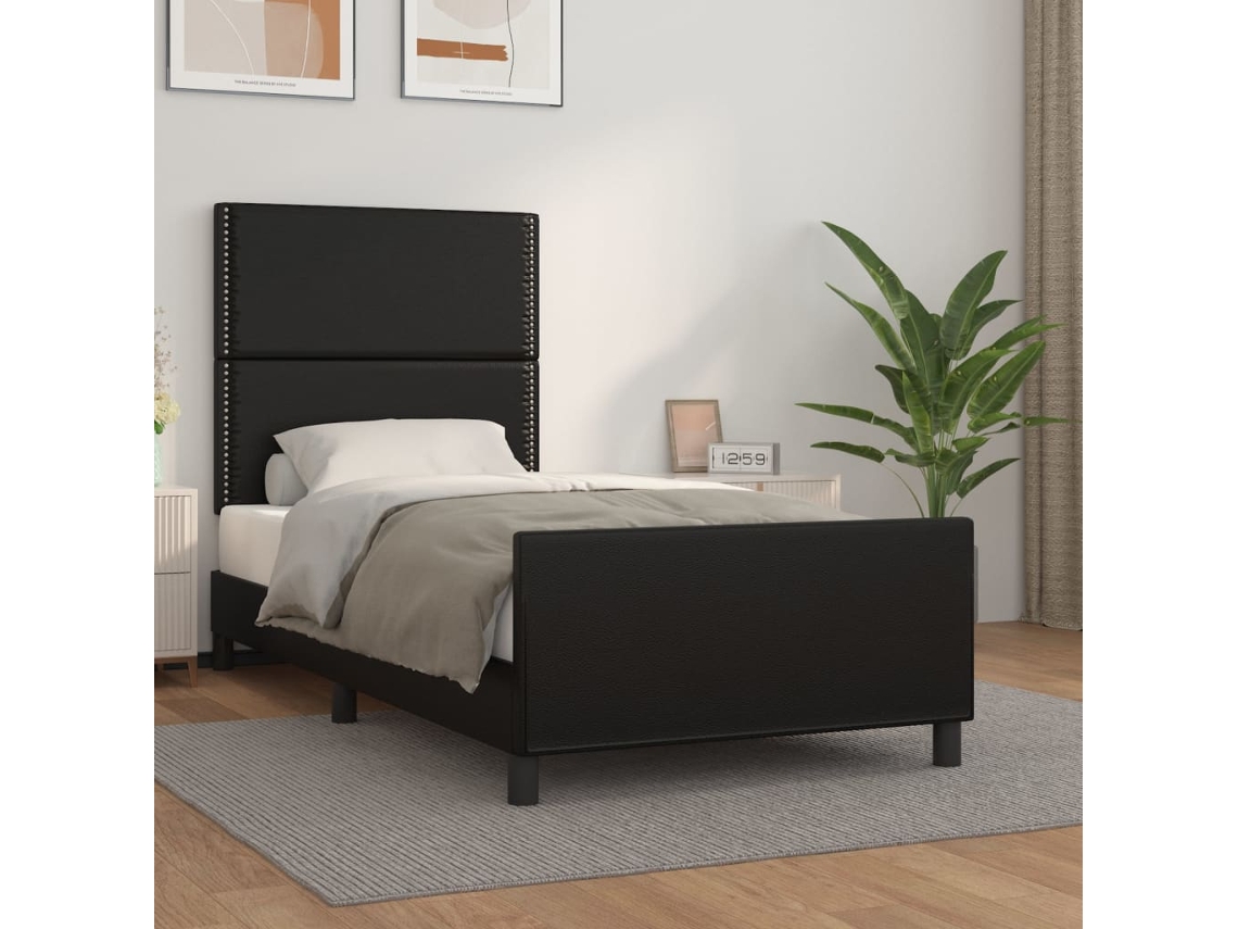 Estructura De Cama Sin Colchón Cuero Sintético Negro 100x200 Cm