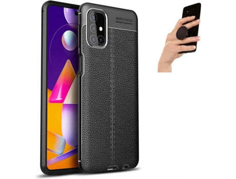 Funda y Popsocket Samsung M31s PHONESHIELD Rugged Leather Negro