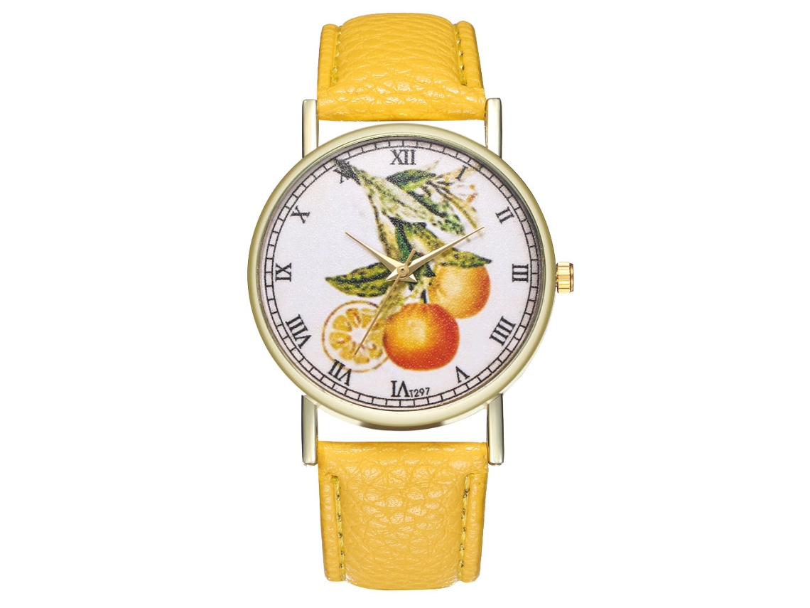 Reloj Casual De Moda Unisex Con Cuarzo Y Correa De Cuero (amarillo)