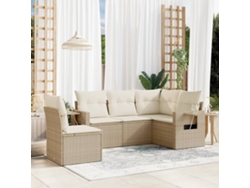Conjunto de 5 sofás de jardín con cojines de mimbre beige Dkd Home Decor