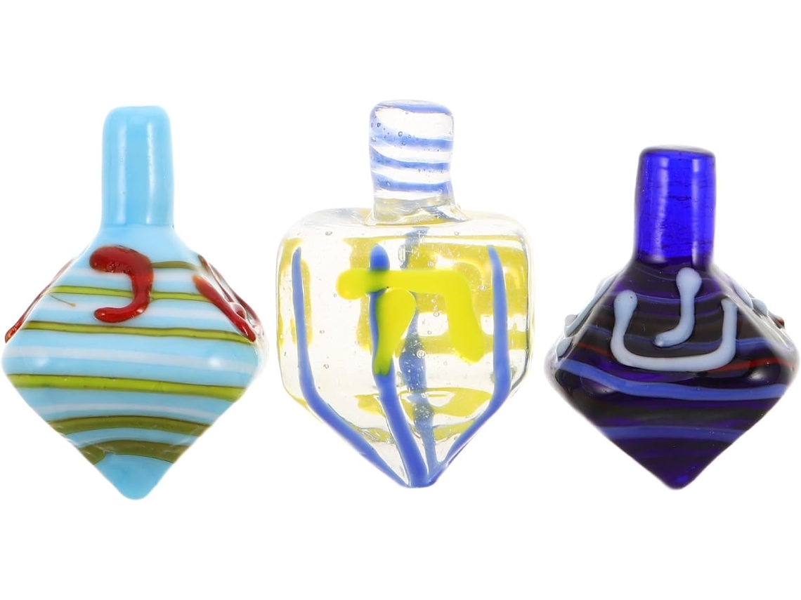 Juego De 3 Peonzas De Janucá, De Vidrio Soplado, Juego Tradicional Judío Para Niños Y Niñas.