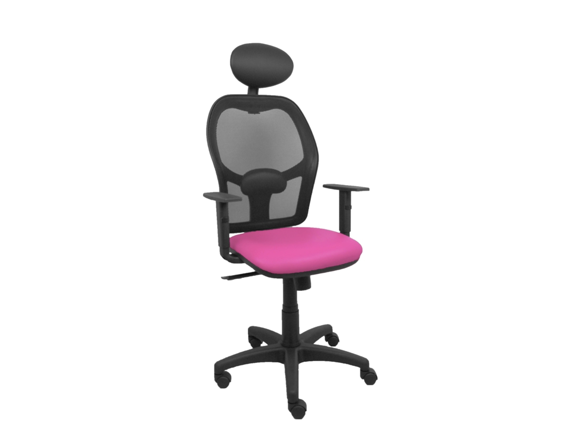 Silla De Oficina Alocén Con Mecanismo Sincro Tapizada Con Similpiel Color Rosa Y Malla Color Negro