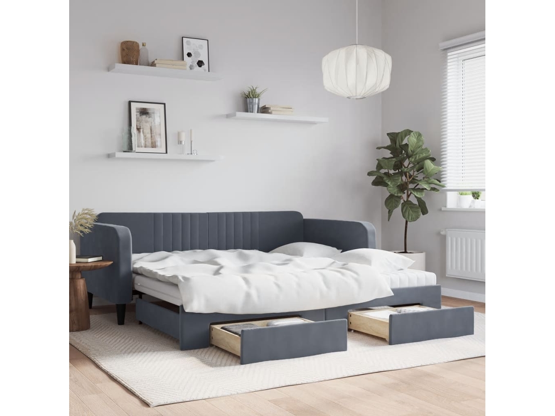 Sofá Cama Nido Con Cajones Terciopelo Gris Oscuro 100x200 Cm