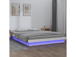 Estructura De Cama Doble Led Sin Colchón Madera Maciza Blanco
