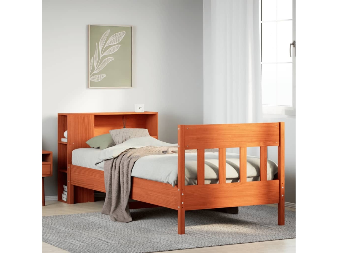 Cama Con Estantería Sin Colchón Madera Maciza Marrón 100x200 Cm