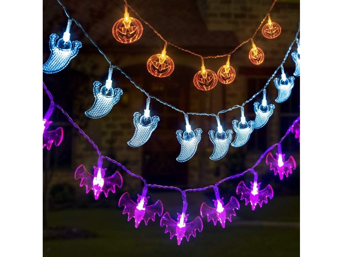 Luces De Halloween, 3 Conjuntos De Luces De Fairy Operadas Por Batería 12ft Calabaza Murciélago Fantasma 30 Led