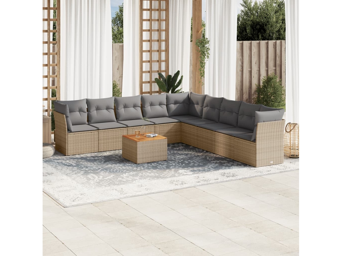 Conjunto de sofá de jardín de 10 piezas con cojines, mimbre beige mixto, DKD Home Decor