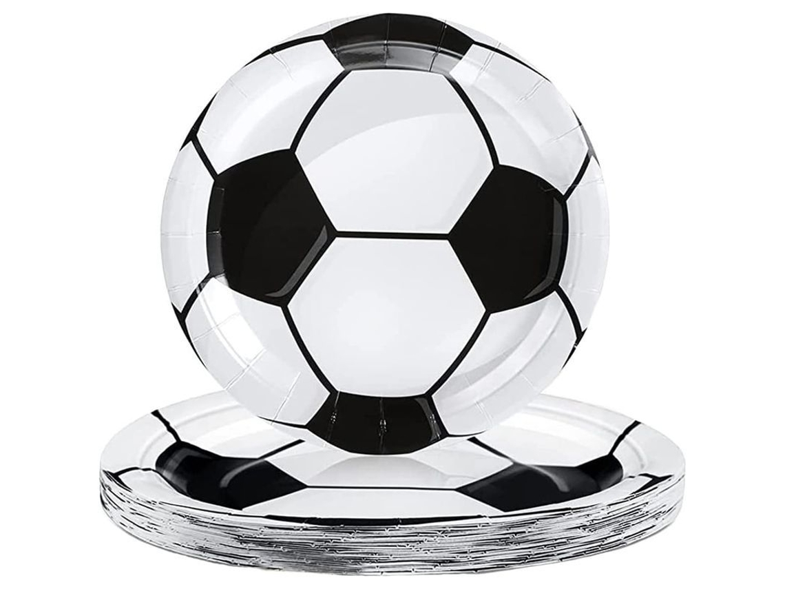 Platos De Papel De Fútbol Para Hombre, 7 Pulgadas, 24 Piezas, Diseño En Blanco Y Negro, Vajilla Desechable Para Fiestas.