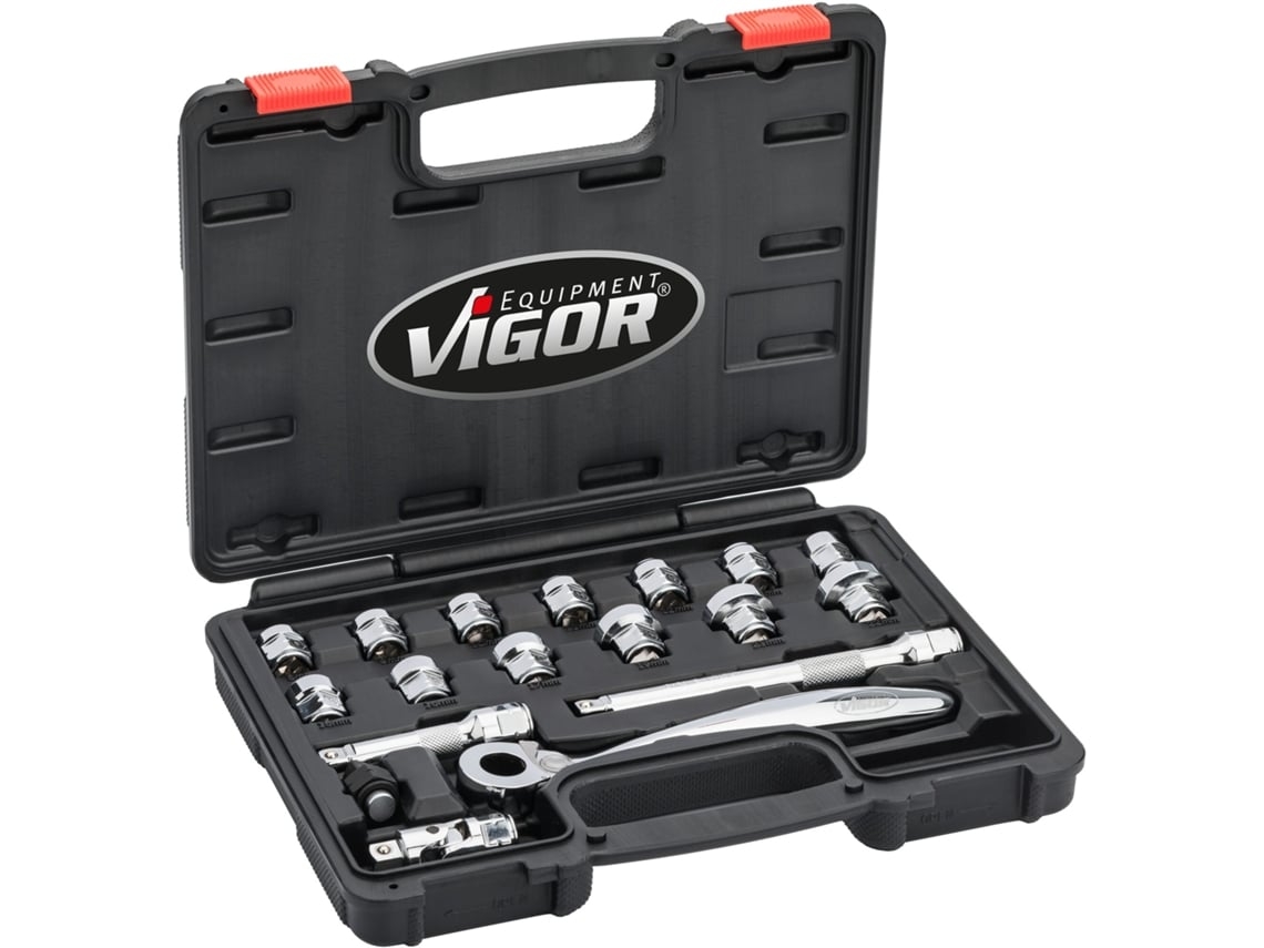 VIGOR V6202 Juego de Llaves de Vaso Perfil Superbajo Cuadrado Hueco 3/8 Pulgadas 10 Mm Perfil de Hexágono Exterior ∙8 - 22 Número de Herr
