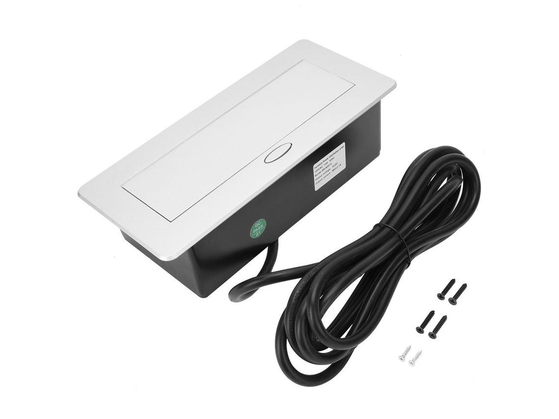 2 enchufes estándar estadounidenses, 2 interfaces USB de aluminio para escritorio, oficina y electrodomésticos.