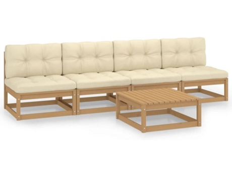 Conjunto 5 de muebles de jardín VIDAXL y cojines madera pino maciza