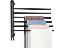 Toallero de baño con 6 barras, rotación de 180°, fabricado en acero inoxidable SUS304, montaje en pared sobre el lavabo - Negro