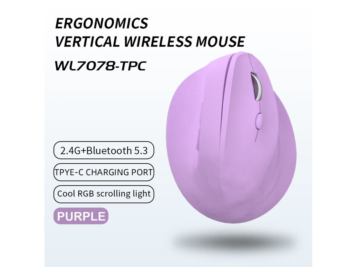 Ratón inalámbrico ergonómico Bestvite de 4800 DPI morado