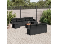Conjunto de sofá de jardín de 11 piezas con cojines de mimbre sintético negro de DKD Home Decor