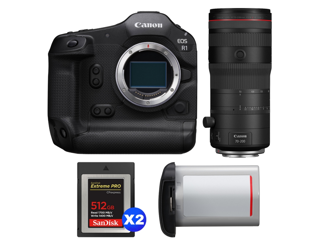 Canon Eos R1 + Rf 70-200mm F/2.8 L Is Usm Z Negro + 2 Sandisk 512gb Extreme Pro Cfexpress Type B + Canon Lp-e19 + Ebook Pricedirect