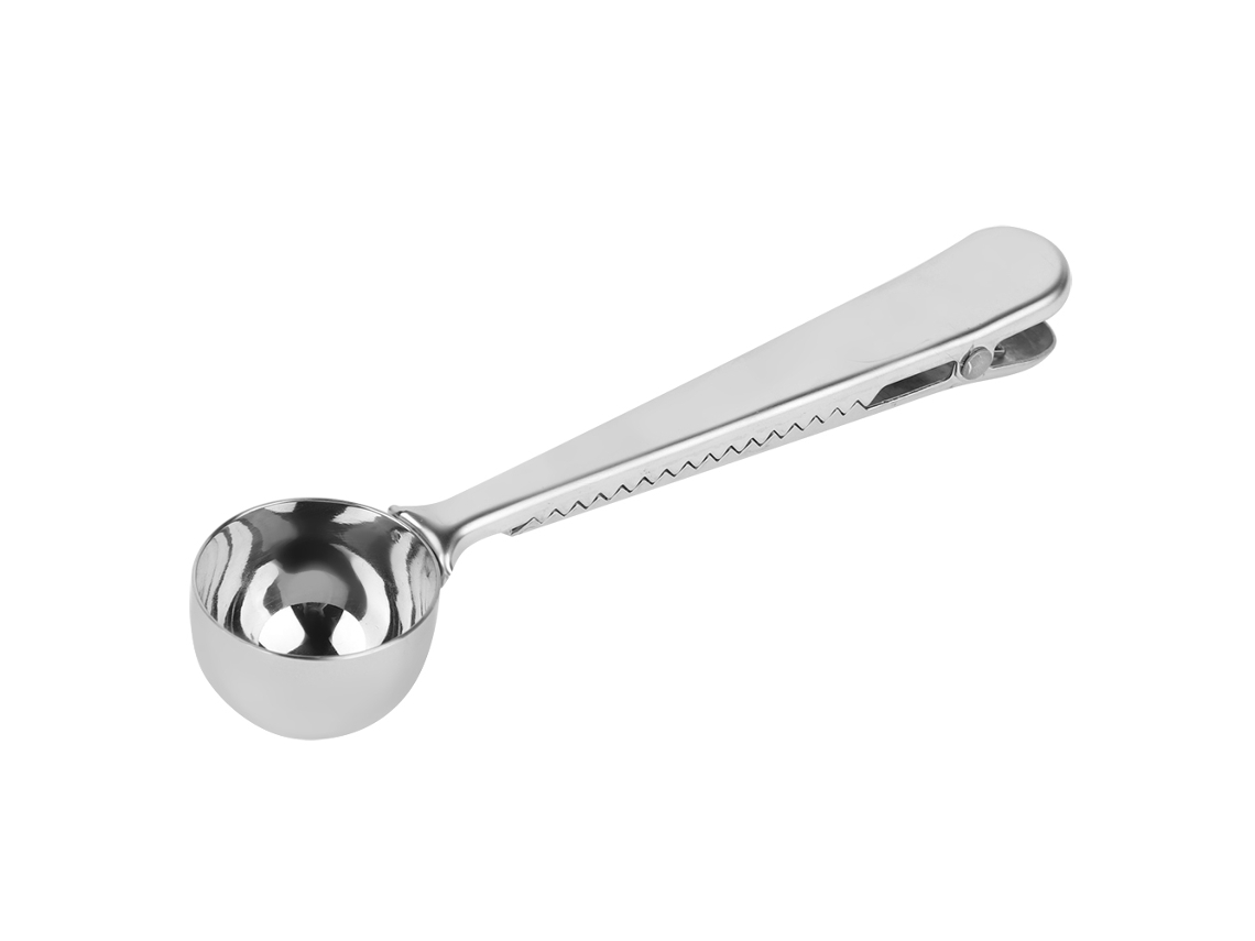 Cuchara Medidora 2 En 1 De Acero Inoxidable Con Clip De Cierre Para Cocina Y Cafetería.
