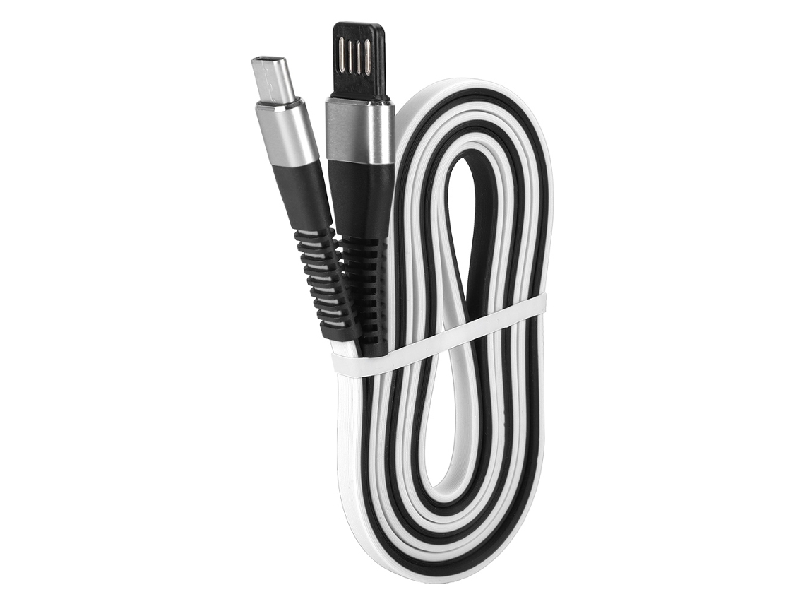 Cable De Datos Plano De Doble Lado Type-c 1m/3.3ft De Carga Rápida Blanco Negro