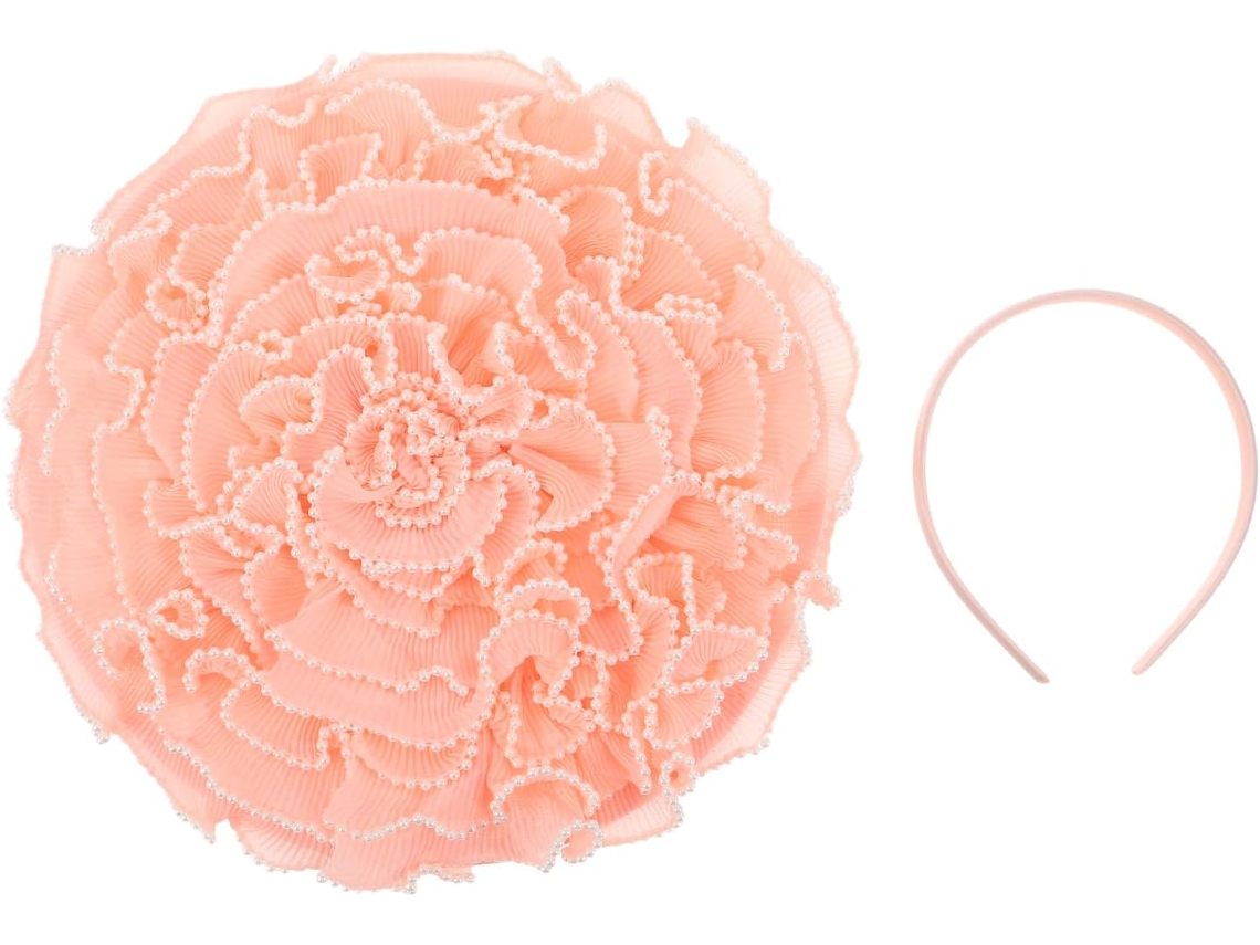 Diadema Plisada Con Cuentas Y Estampado Floral Rosa De Nuobesty, Diadema Ligera De Malla Fina Para Bodas Y Fiestas De Té.
