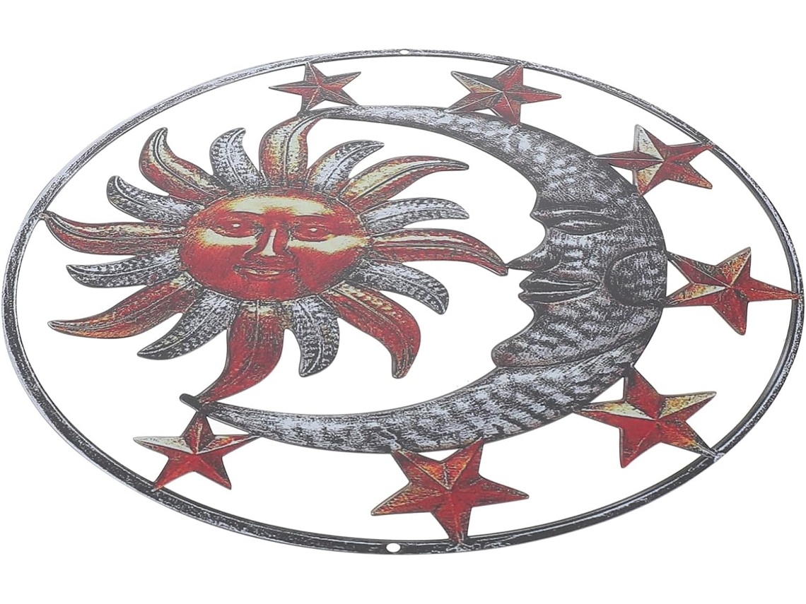 Decoración de pared de metal con sol y luna, colgante decorativo de hierro para sala de estar y jardín, Vayotoy