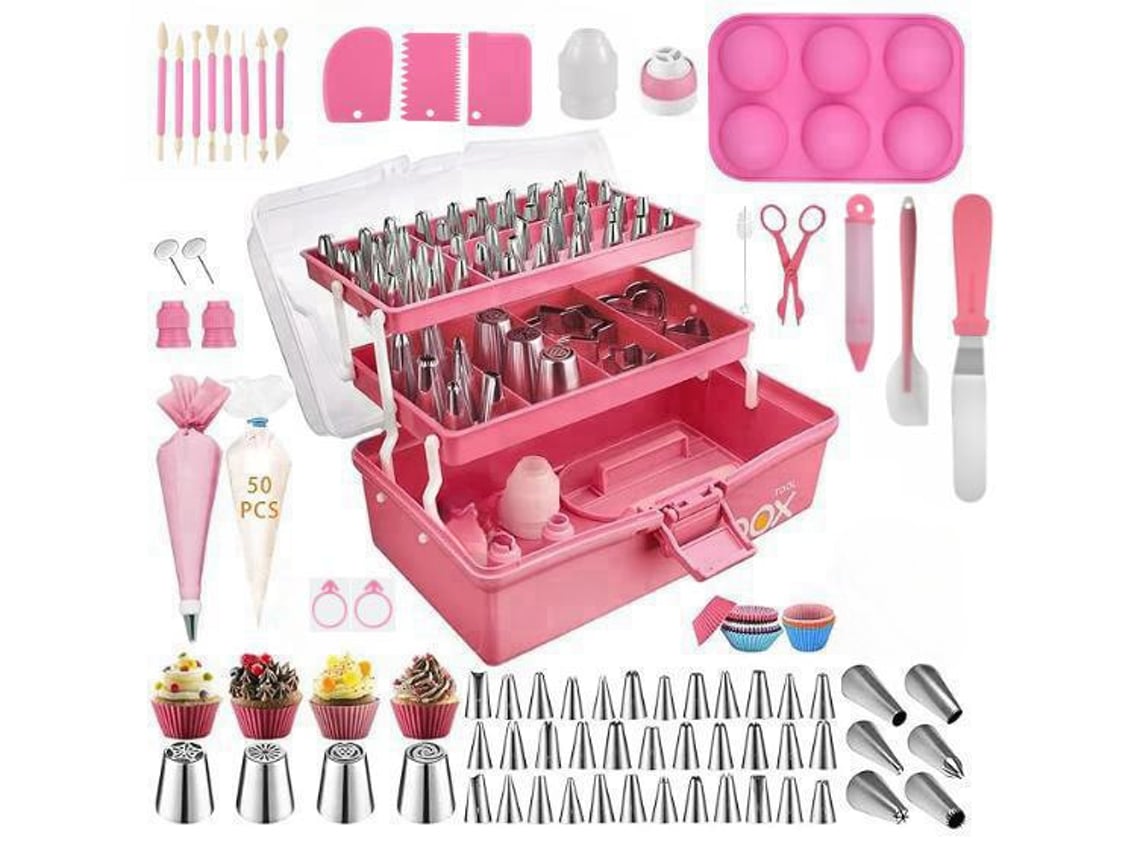 236 piezas de accesorios para hornear con caja de almacenamiento, para decorar pasteles rosados, chrui